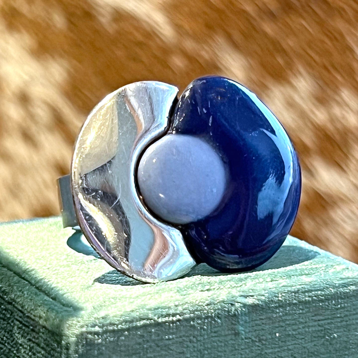Vintage Silver Porcelain Ring Royal Copenhagen