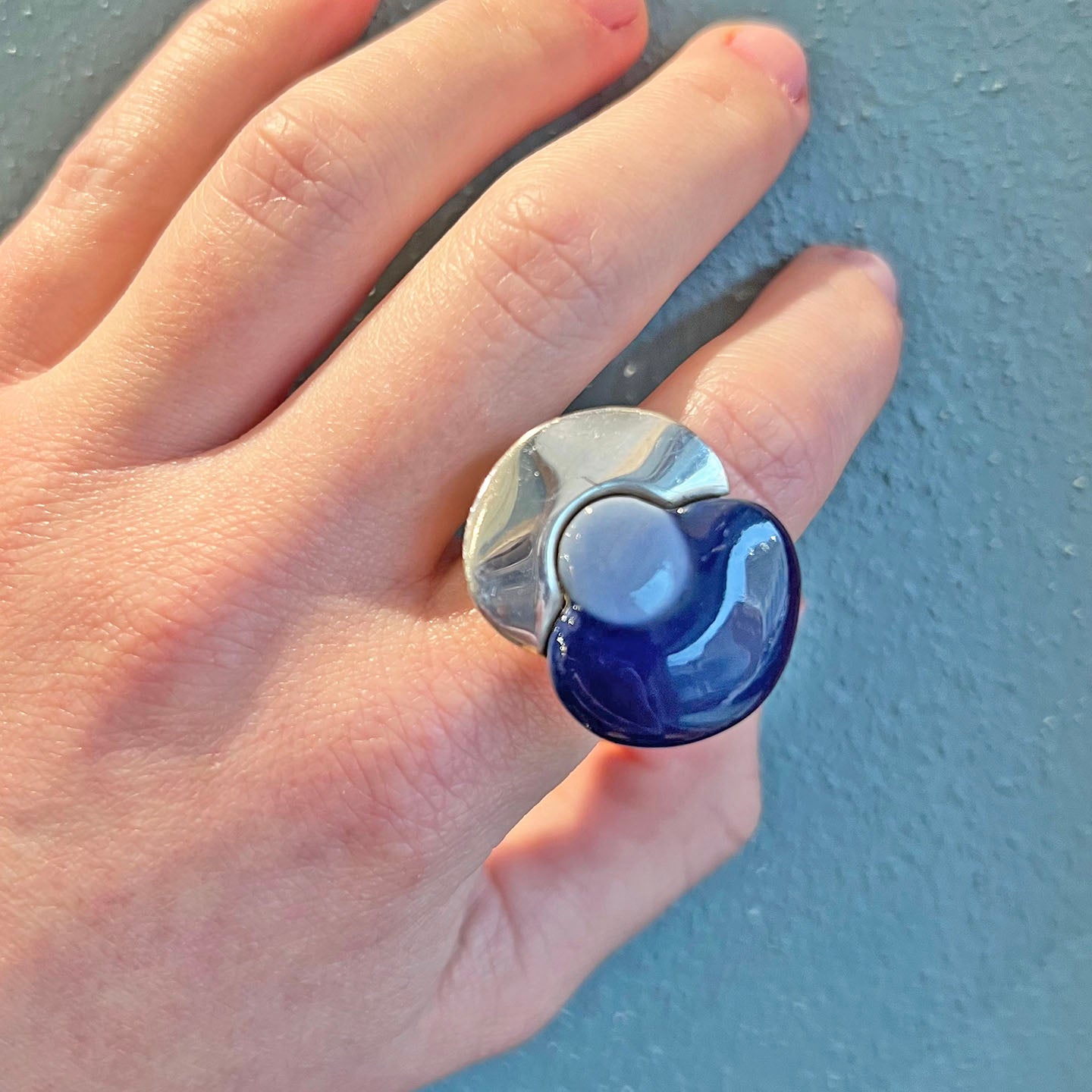 Vintage Silver Porcelain Ring Royal Copenhagen