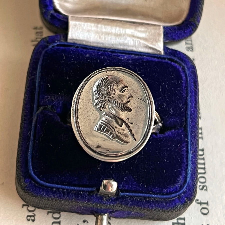 Antique Georgian Silver Shakespeare Ring Boxed c. 1720