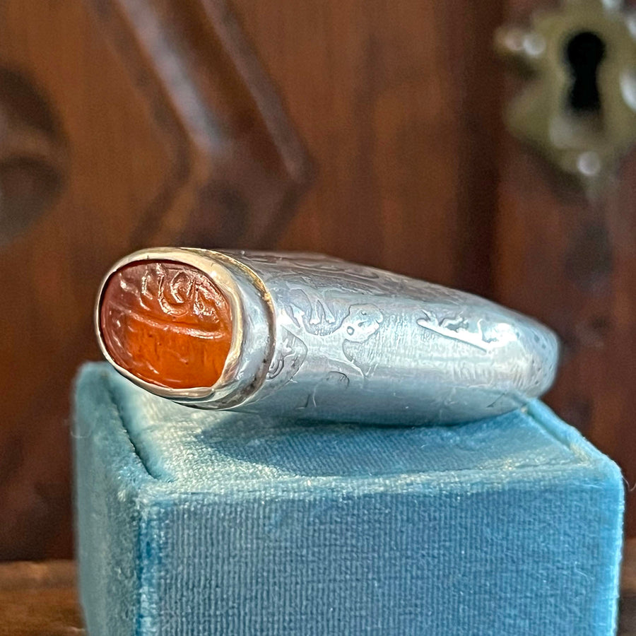 Antique Silver Carnelian Archers Ring c. 1880