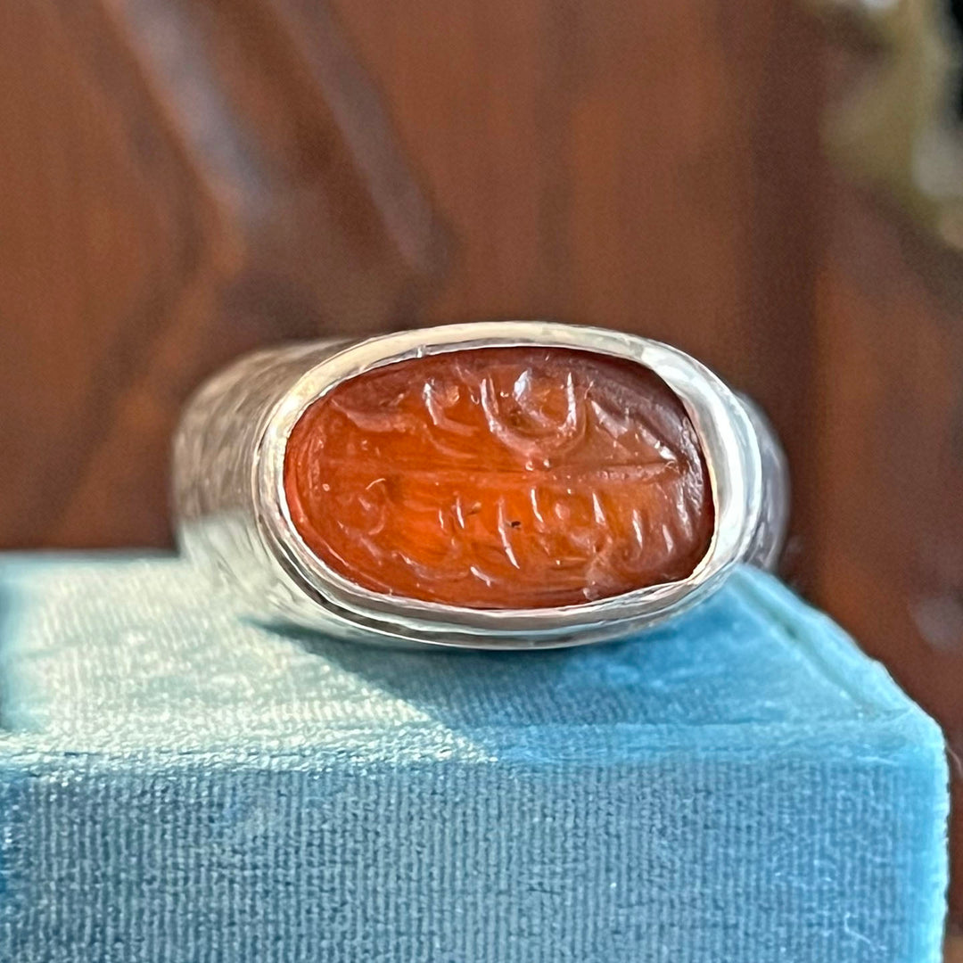 Antique Silver Carnelian Archers Ring c. 1880