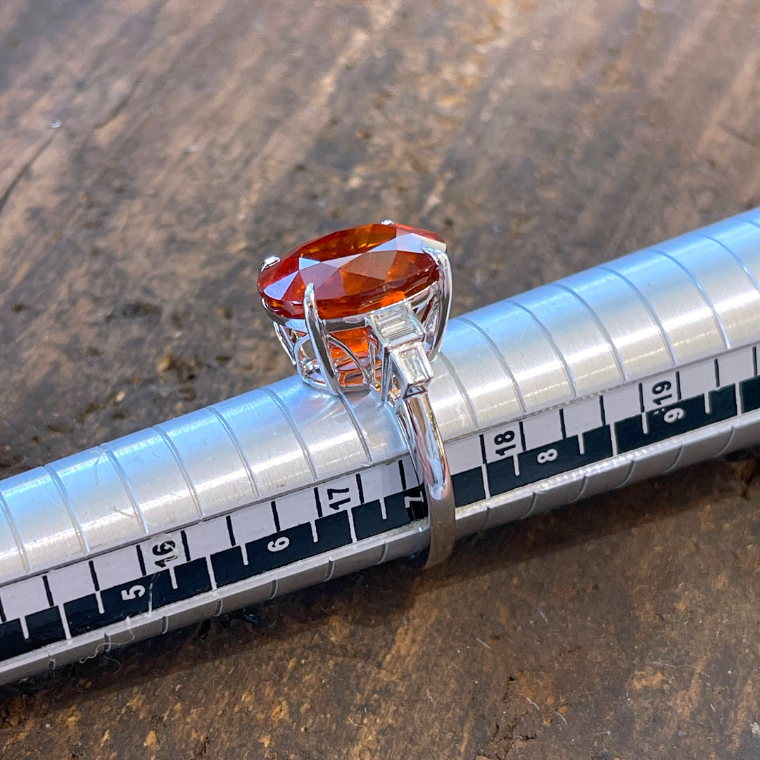 Vintage White Gold Spessartine Garnet Diamond Ring