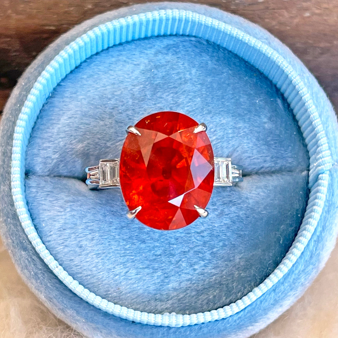 Vintage White Gold Spessartine Garnet Diamond Ring