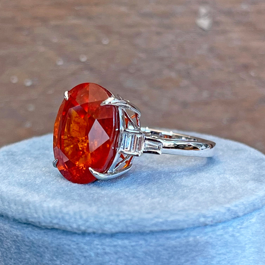 Vintage White Gold Spessartine Garnet Diamond Ring