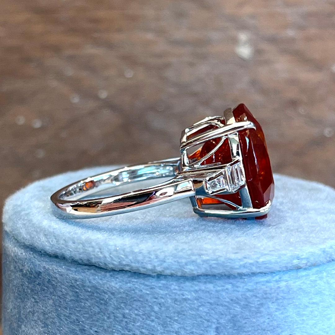 Vintage White Gold Spessartine Garnet Diamond Ring