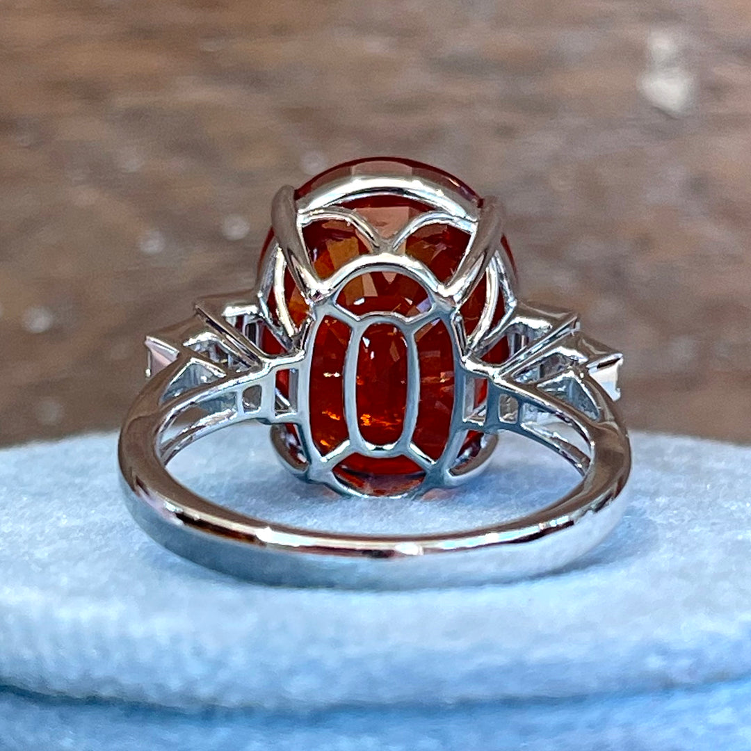 Vintage White Gold Spessartine Garnet Diamond Ring