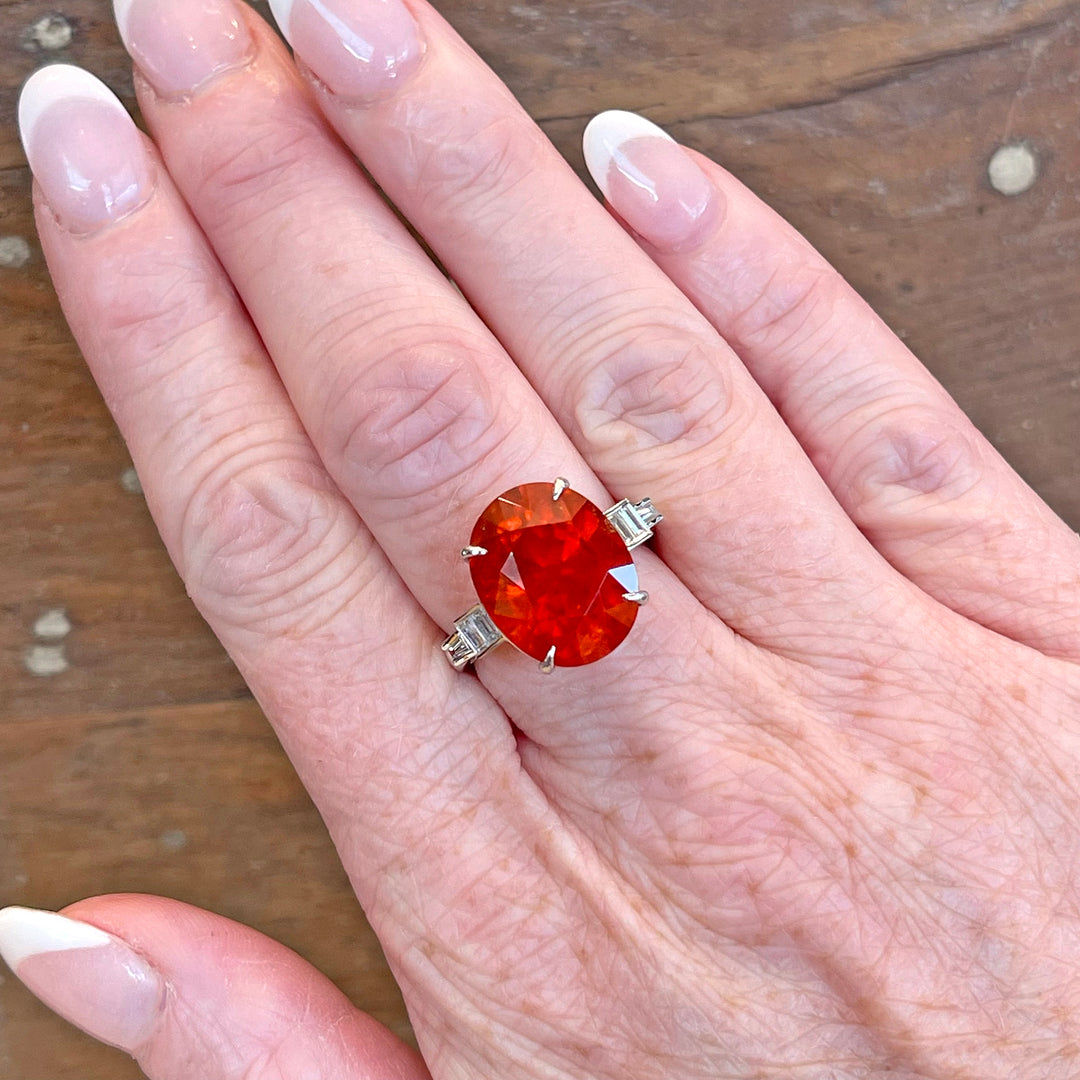 Vintage White Gold Spessartine Garnet Diamond Ring