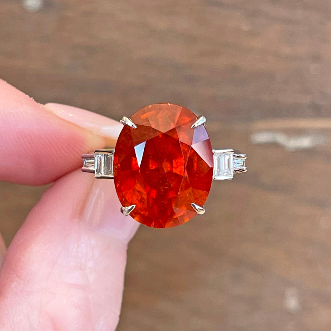 Vintage White Gold Spessartine Garnet Diamond Ring