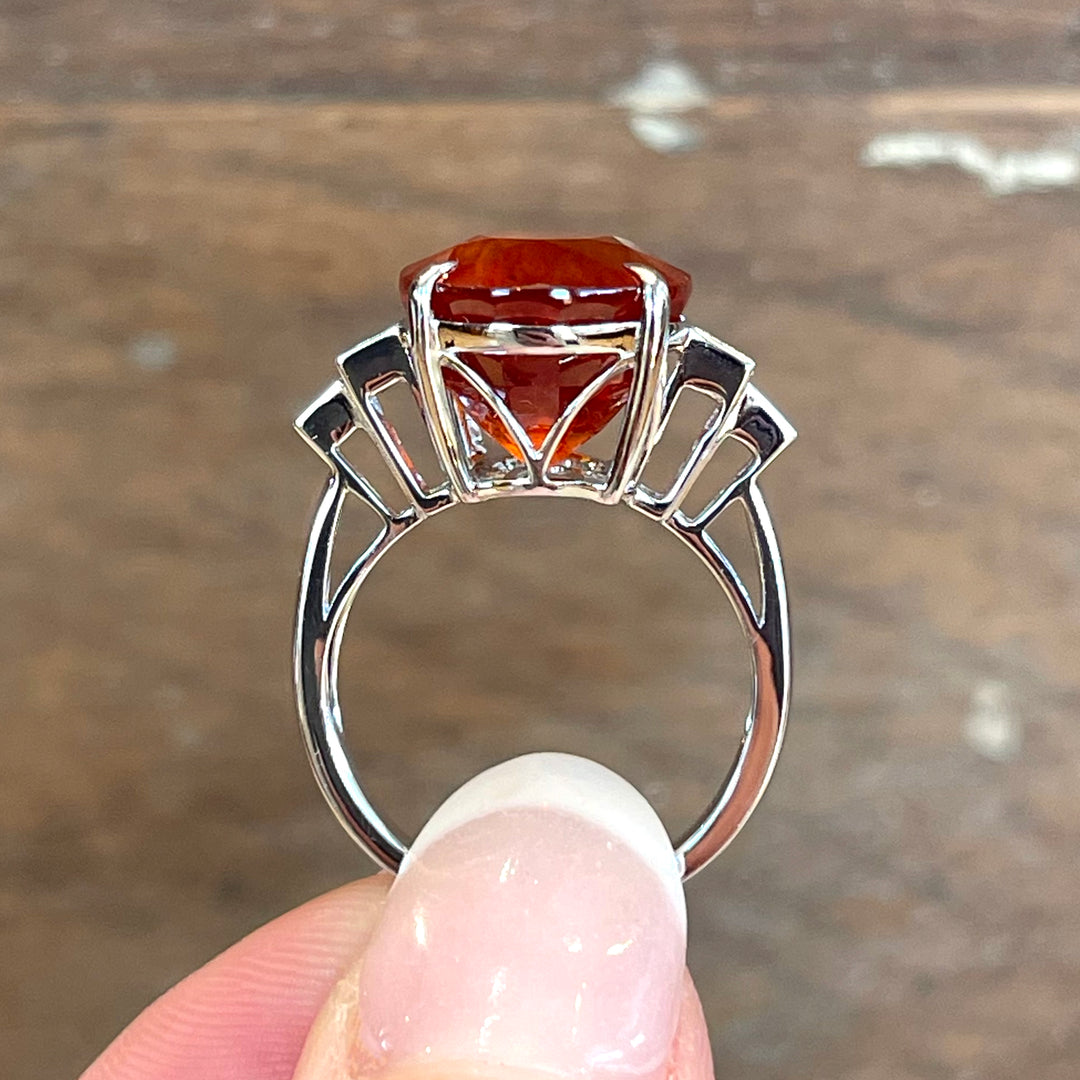 Vintage White Gold Spessartine Garnet Diamond Ring