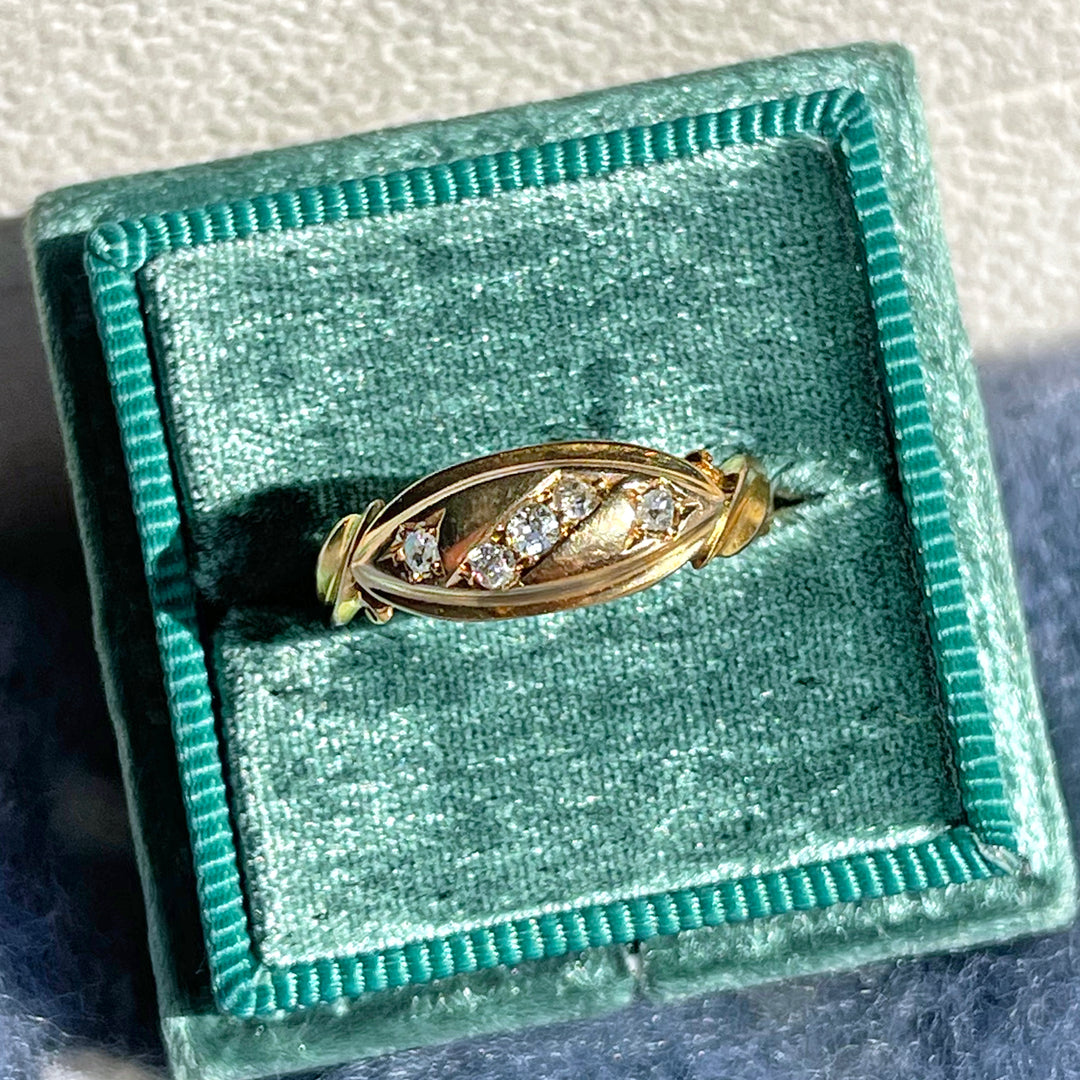 Antique Diamond Boat Ring 18k Gold 5-Stone