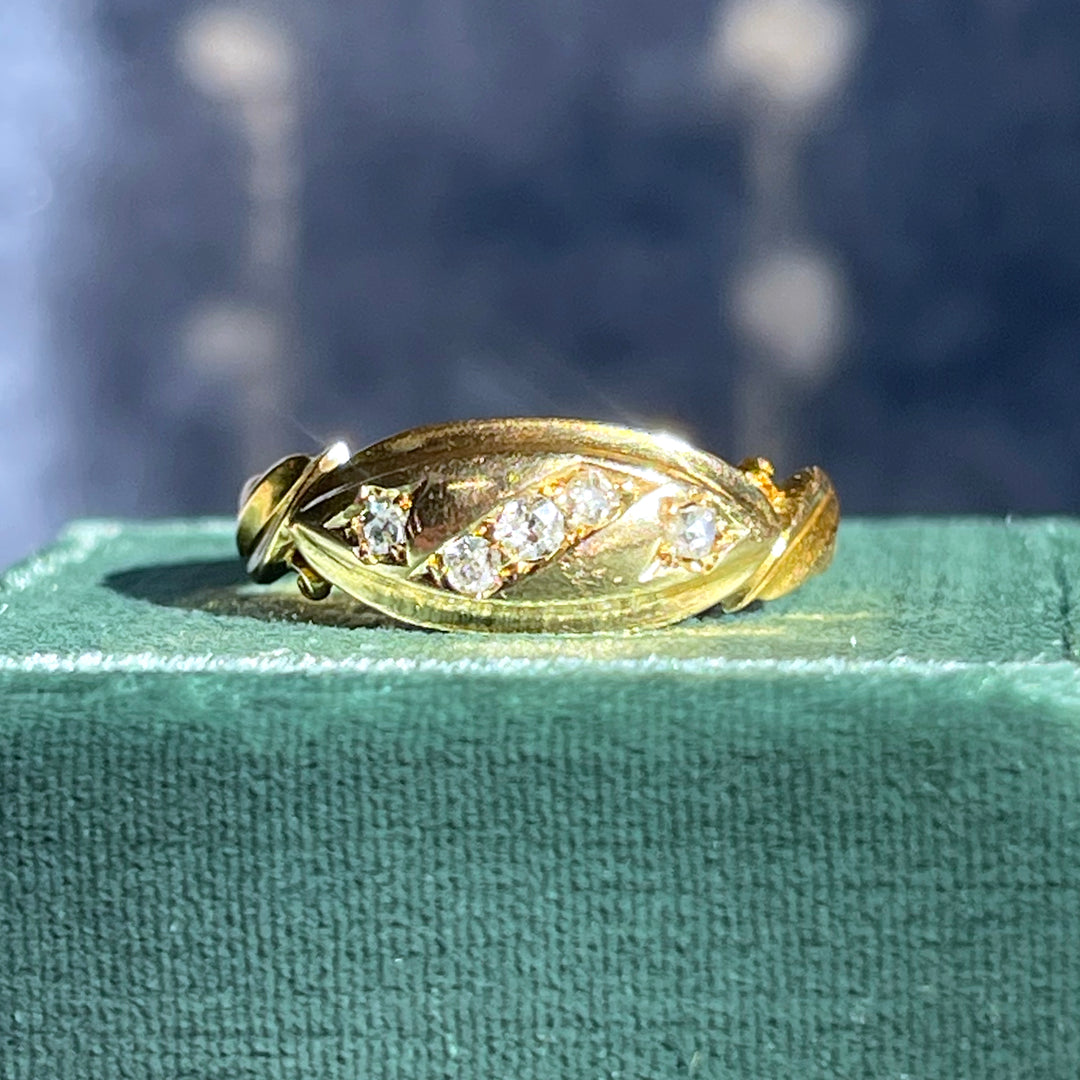 Antique Diamond Boat Ring 18k Gold 5-Stone
