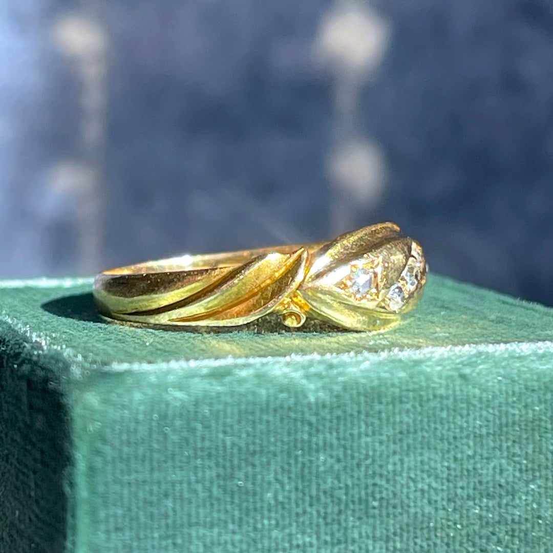 Antique Diamond Boat Ring 18k Gold 5-Stone