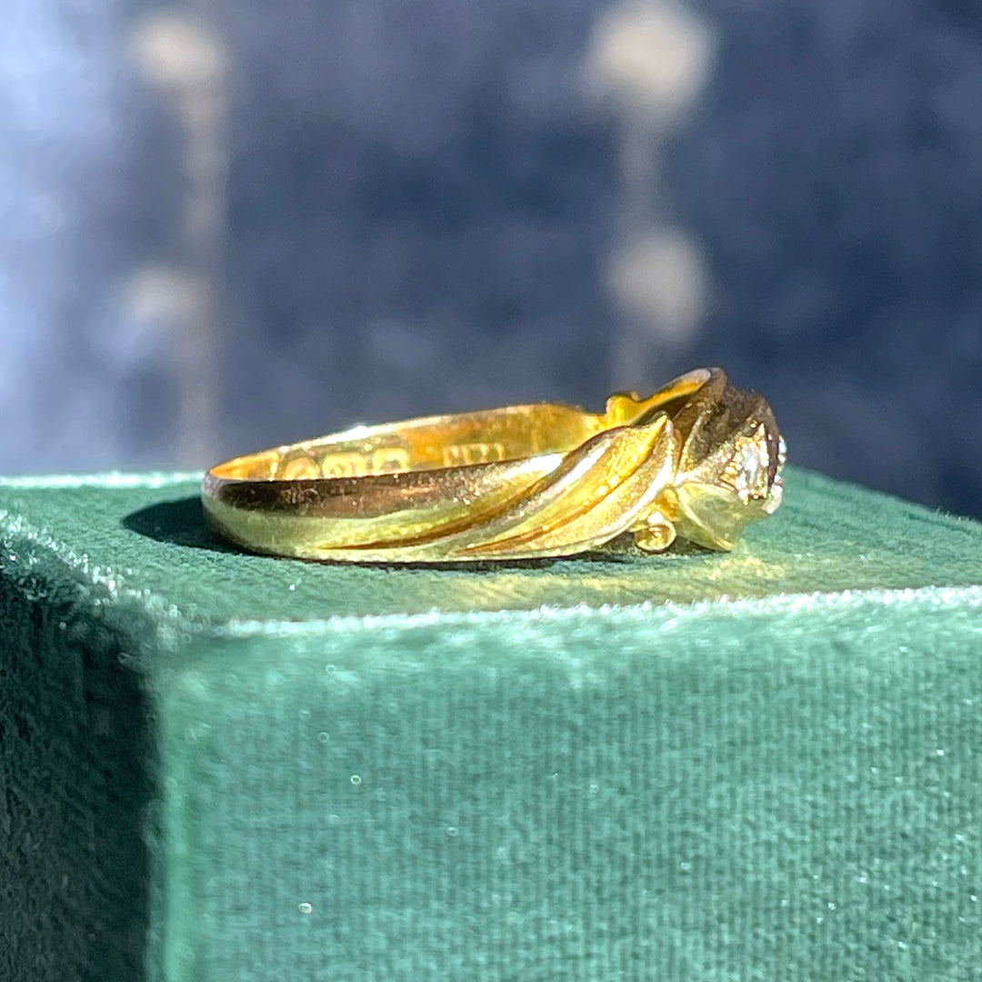 Antique Diamond Boat Ring 18k Gold 5-Stone