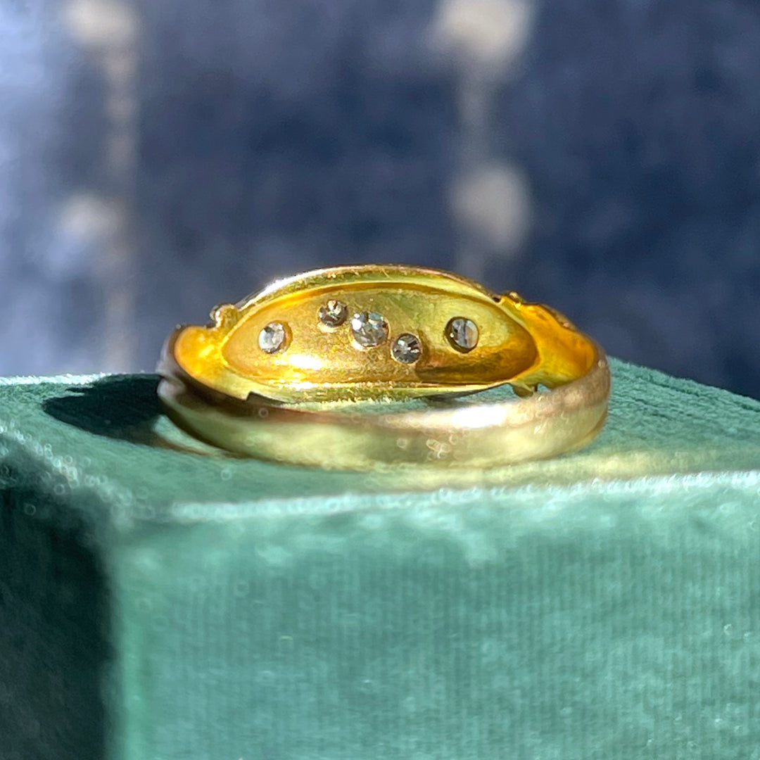 Antique Diamond Boat Ring 18k Gold 5-Stone