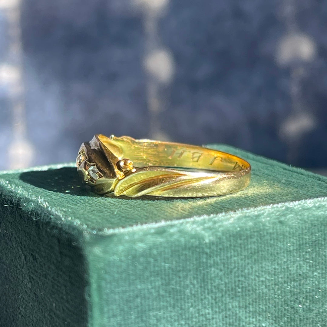 Antique Diamond Boat Ring 18k Gold 5-Stone