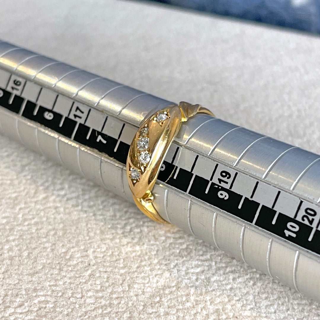 Antique Diamond Boat Ring 18k Gold 5-Stone