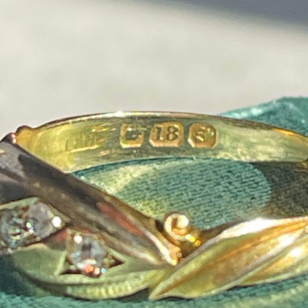 Antique Diamond Boat Ring 18k Gold 5-Stone