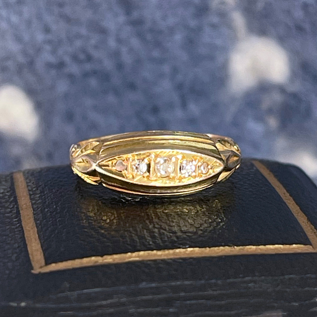 Antique Gold Diamond Boat Ring Birmingham, 1912