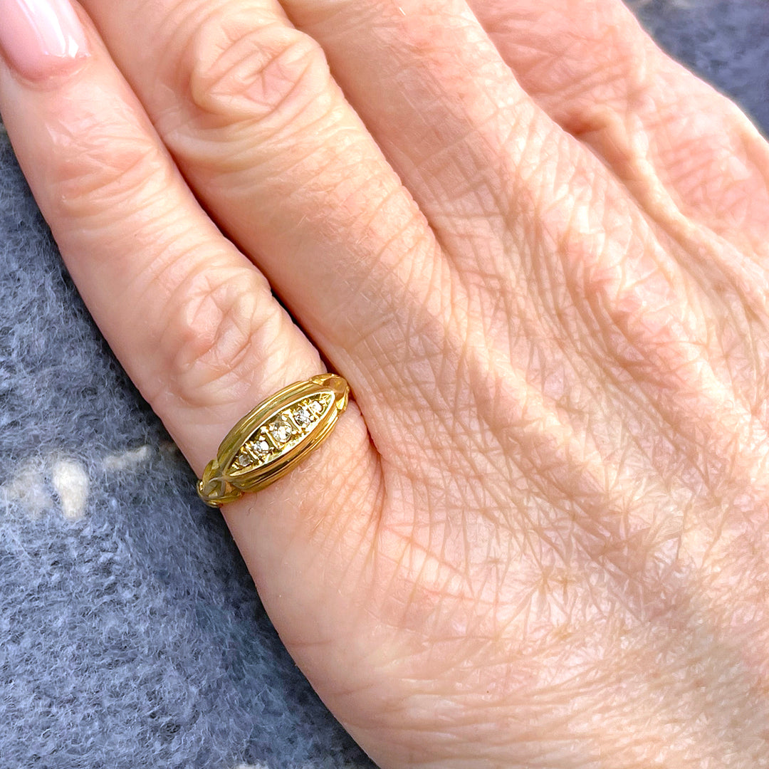 Antique Gold Diamond Boat Ring Birmingham, 1912