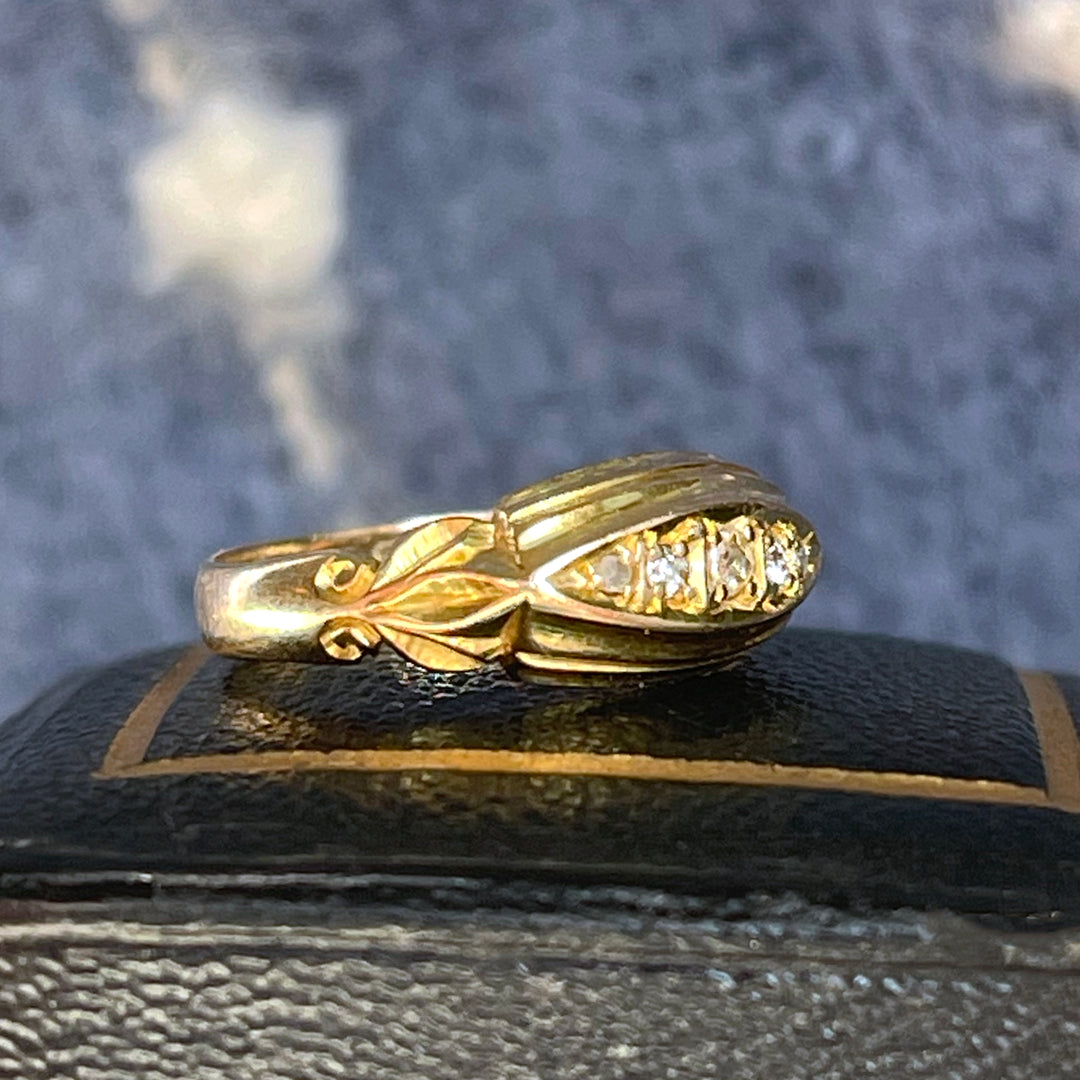 Antique Gold Diamond Boat Ring Birmingham, 1912