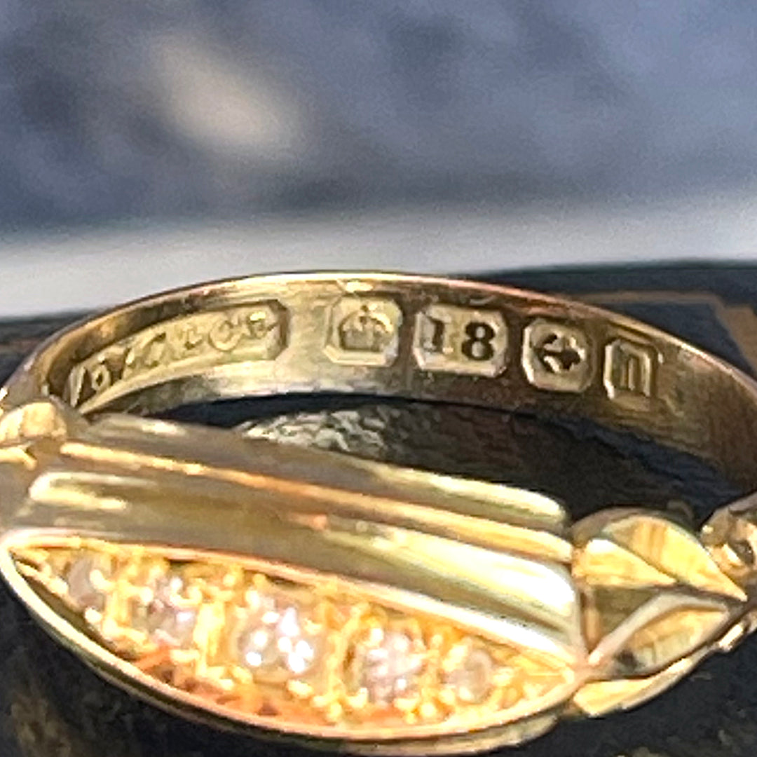 Antique Gold Diamond Boat Ring Birmingham, 1912