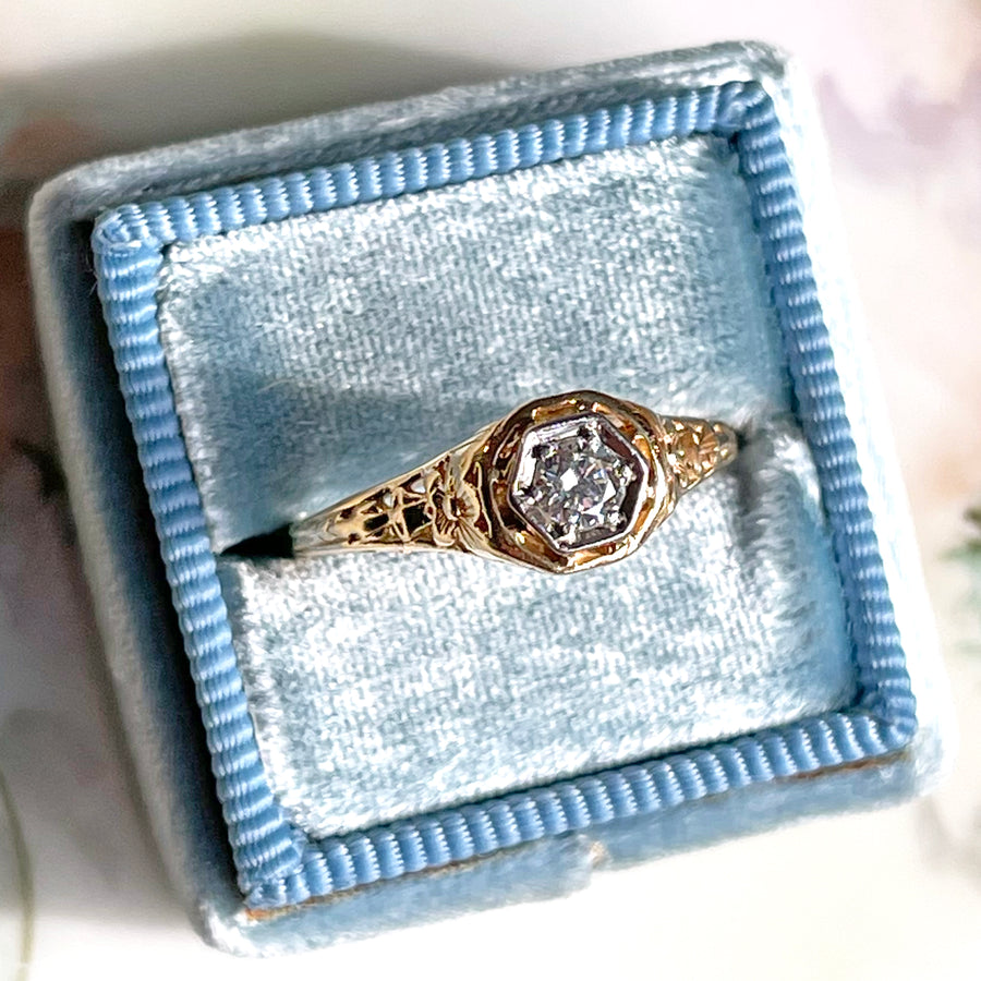 Art Deco 14k Filigree Diamond Solitaire Ring