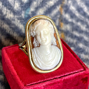 Antique Lovely Lady Cameo Ring Silver Gilt Frame