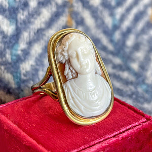 Antique Lovely Lady Cameo Ring Silver Gilt Frame