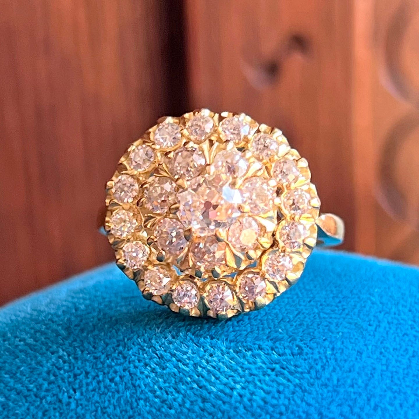 Antique Diamond Cluster Ring Wedding Cake 18k Gold