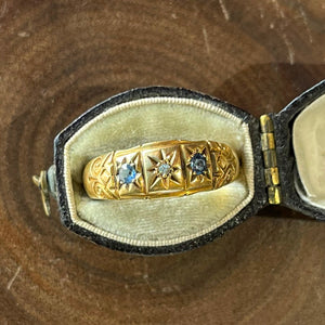 Edwardian 18k Gold Sapphire Diamond RIng Hallmarked 1907