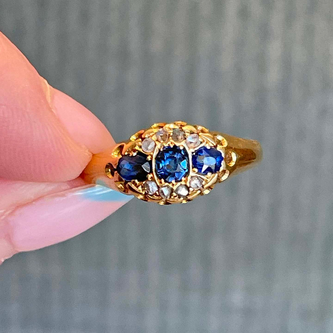 Edwardian Sapphire Diamond Ring 18k Gold 1904