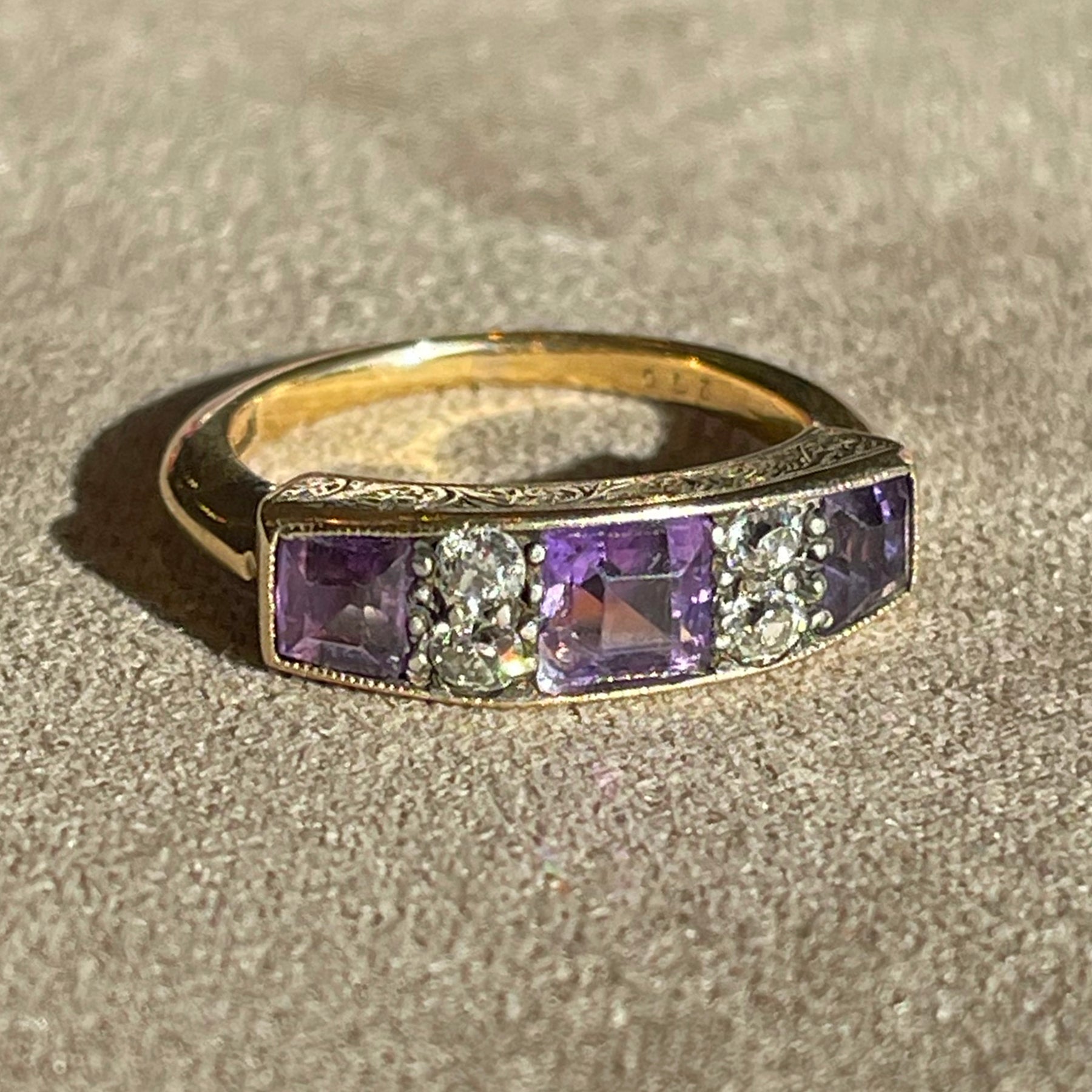 Antique Victorian Amethyst Diamond Ring 18k Gold