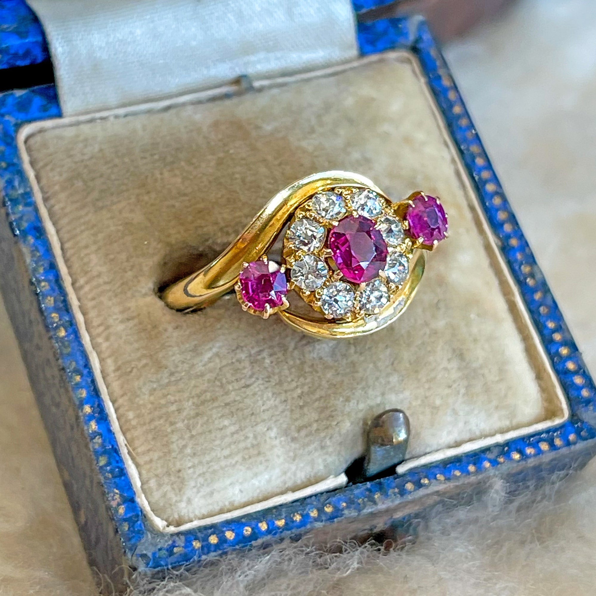 Victorian Diamond Ruby Cluster Ring Gold