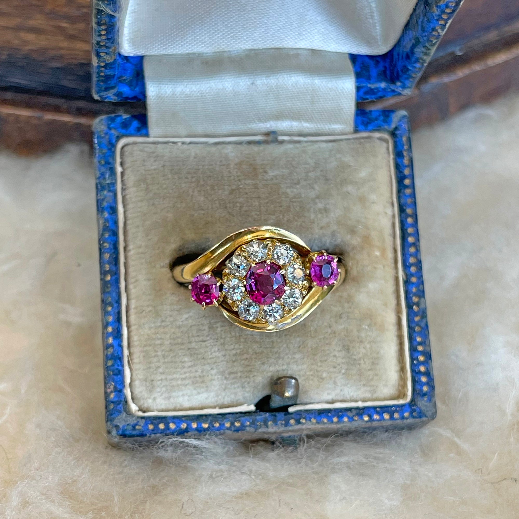 Victorian Diamond Ruby Cluster Ring Gold