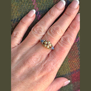 Victorian Pearl Ruby Enamel Pansy Ring 18k Locket Backed
