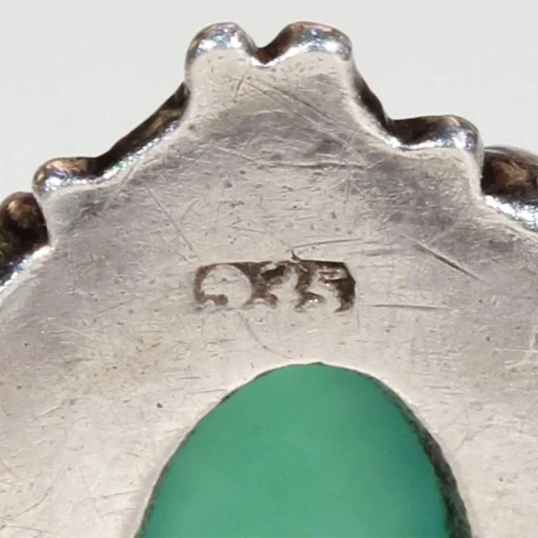 Antique Jugenstil Silver Chalcedony Ring Rose Motif