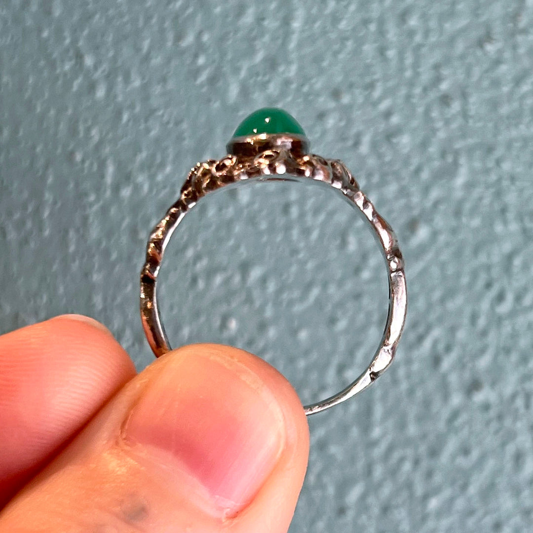 Antique Jugenstil Silver Chalcedony Ring Rose Motif