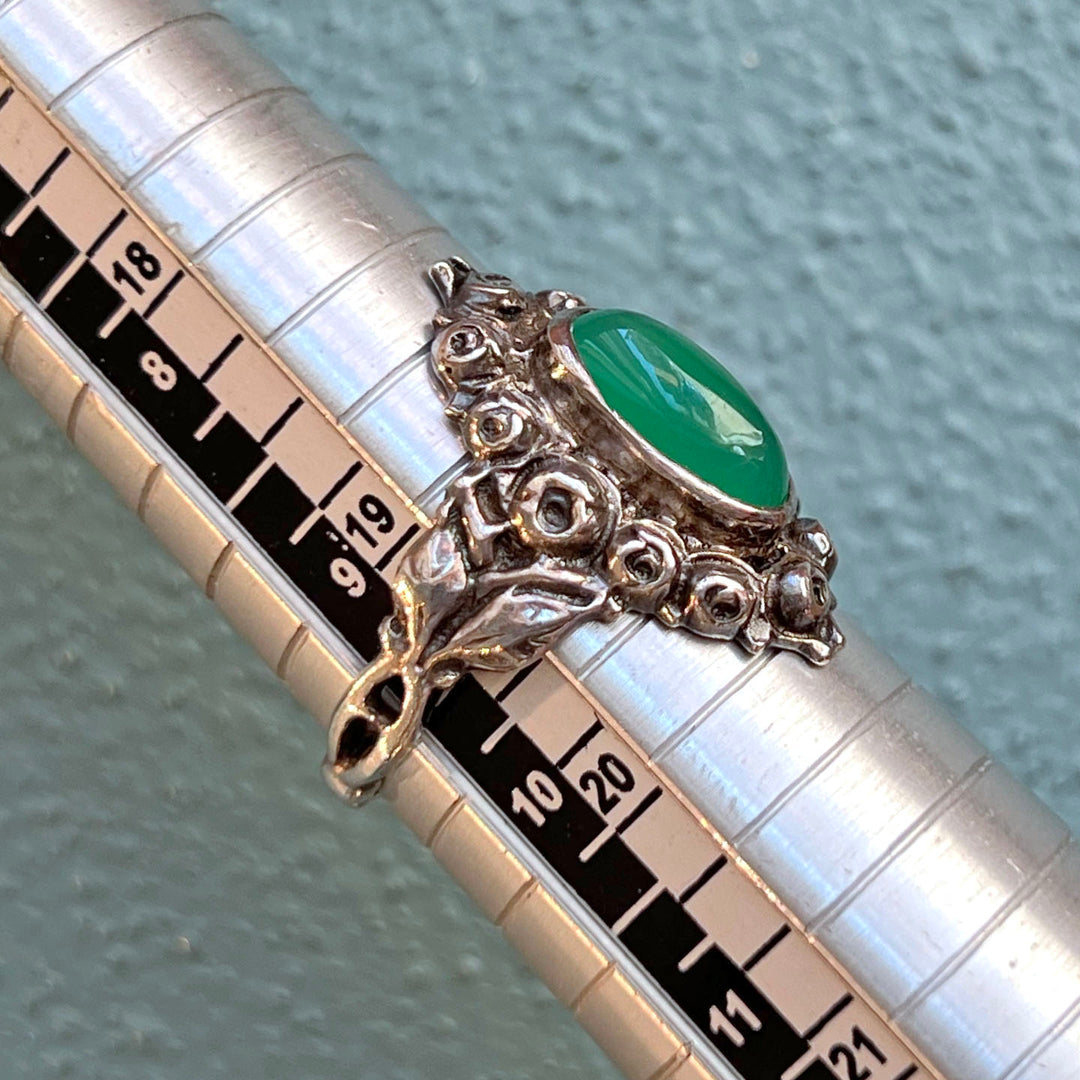 Antique Jugenstil Silver Chalcedony Ring Rose Motif