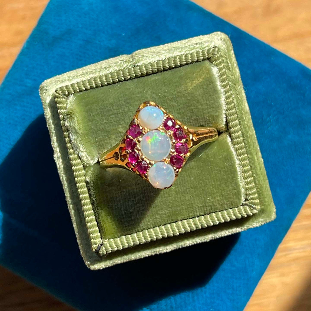 Victorian Ruby Opal Ring 18k Gold