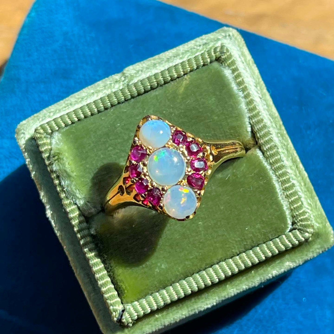 Victorian Ruby Opal Ring 18k Gold