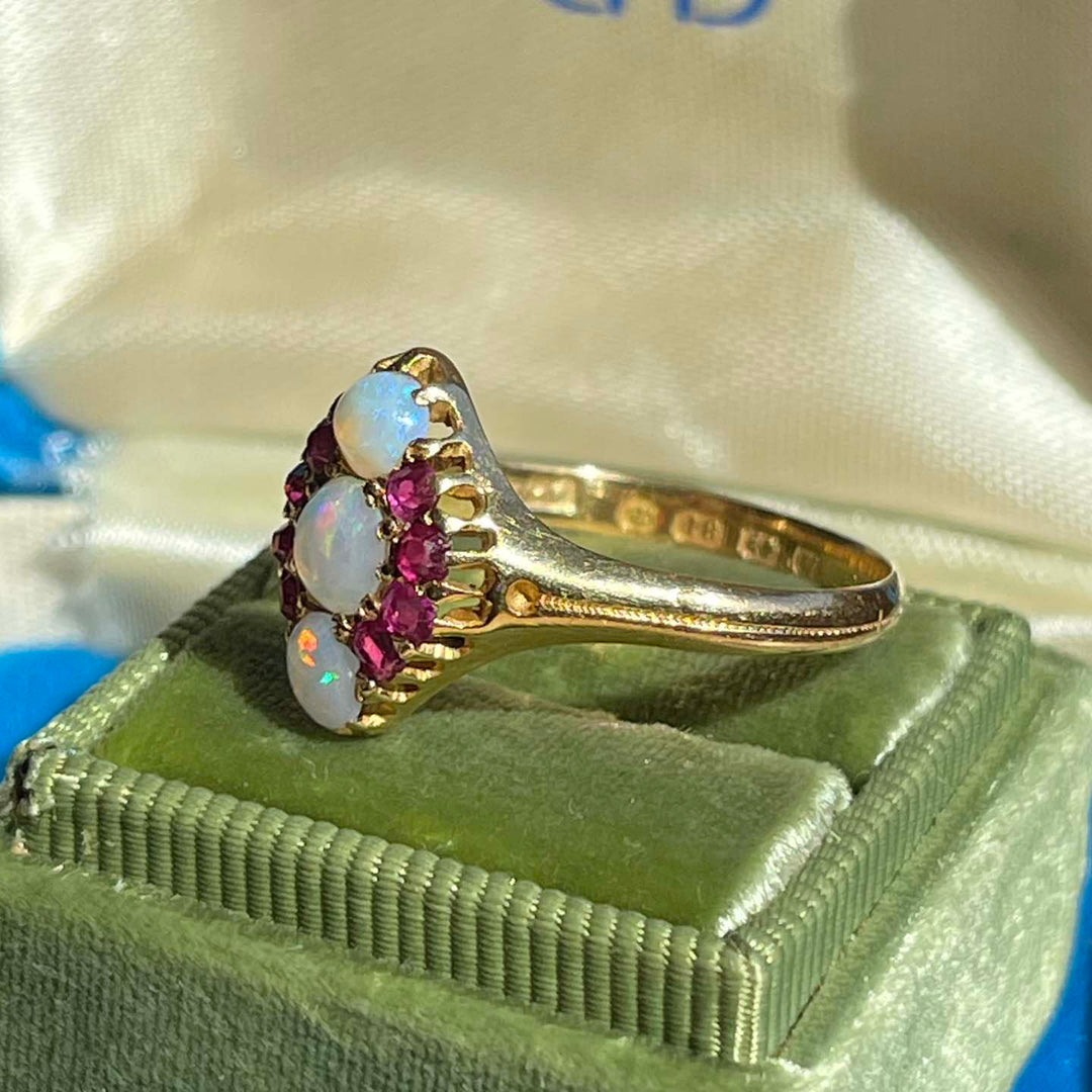 Victorian Ruby Opal Ring 18k Gold