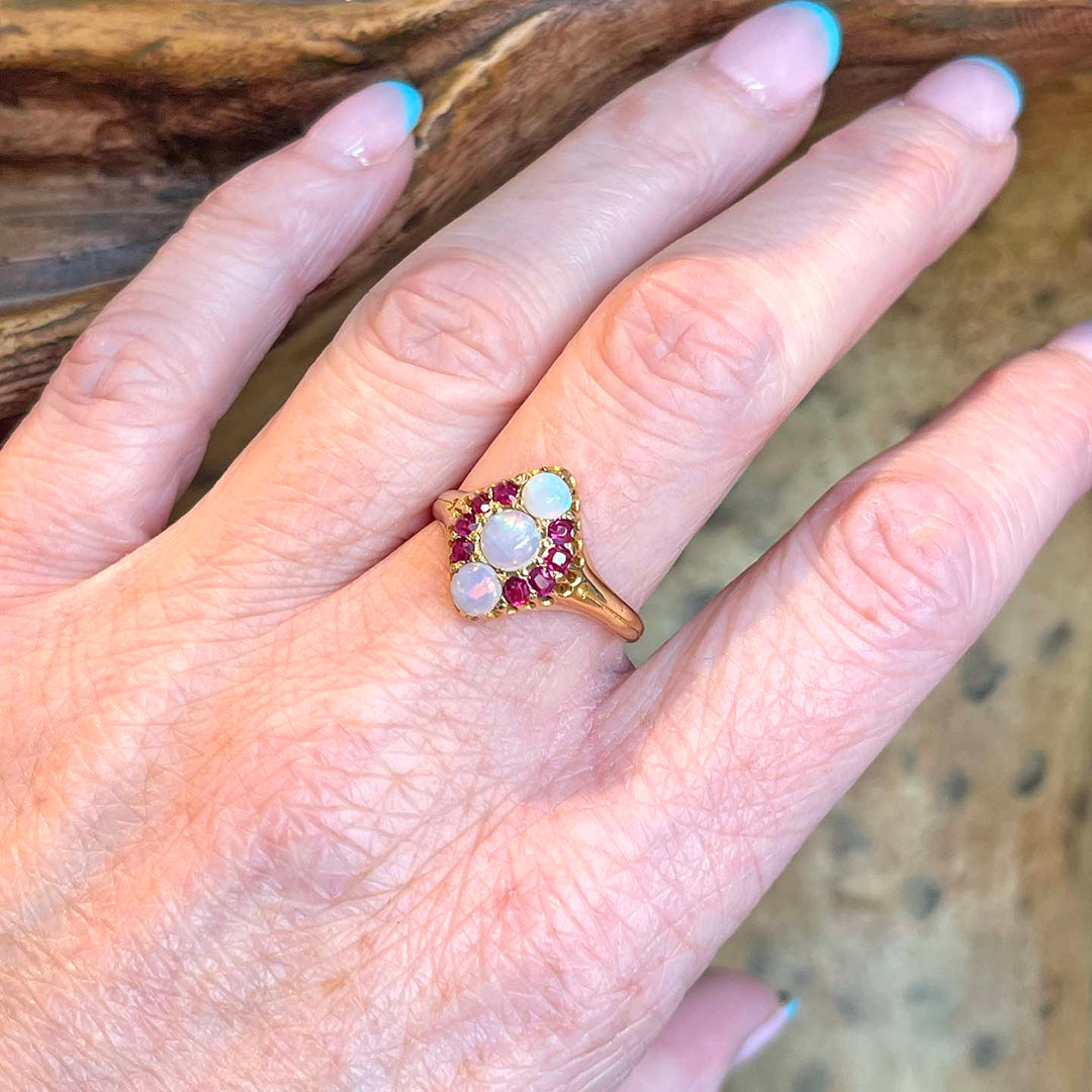 Victorian Ruby Opal Ring 18k Gold