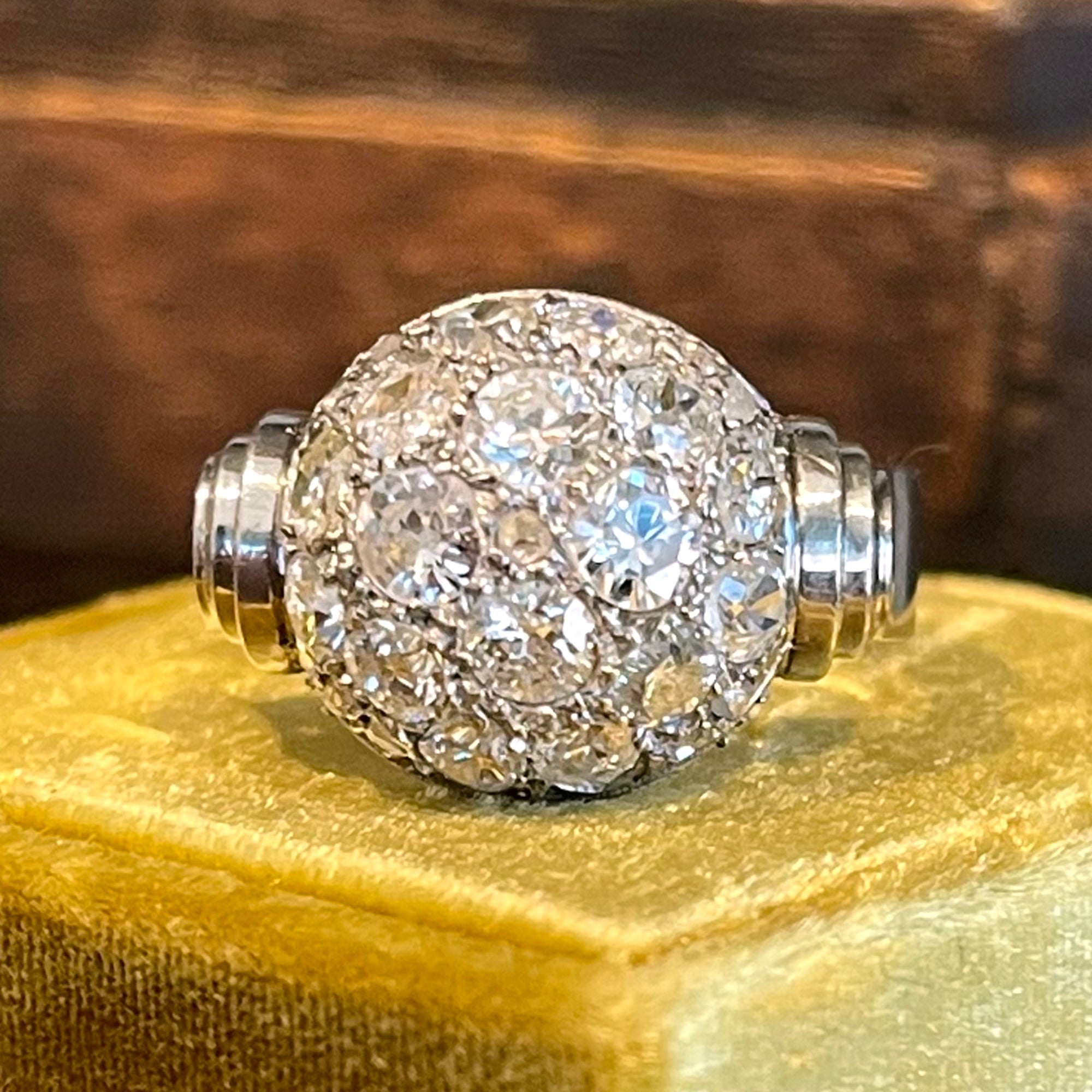 Art Deco Retro Diamond Dome Ring Cocktail Ring Platinum