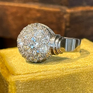 Art Deco Retro Diamond Dome Ring Cocktail Ring Platinum