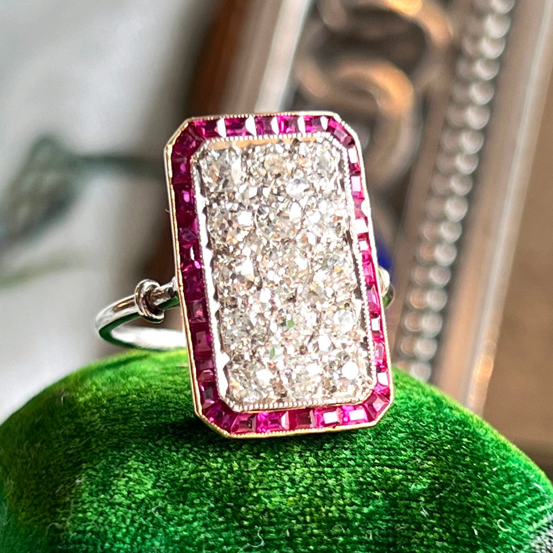 Antique Belle Epoque Gold Platinum Ring Ruby Diamond, c. 1910