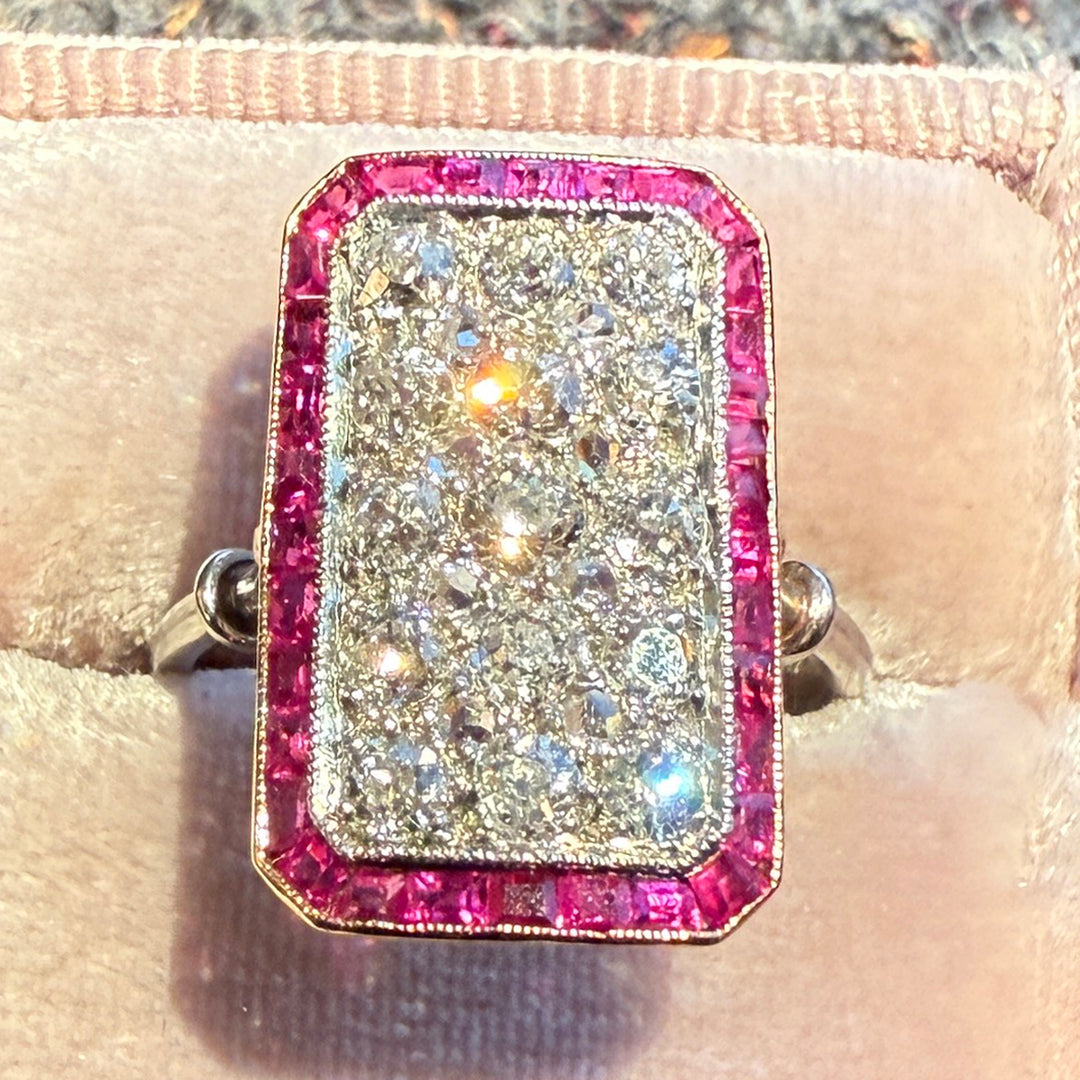 Antique Belle Époque Ruby and Diamond Ring in Gold and Platinum