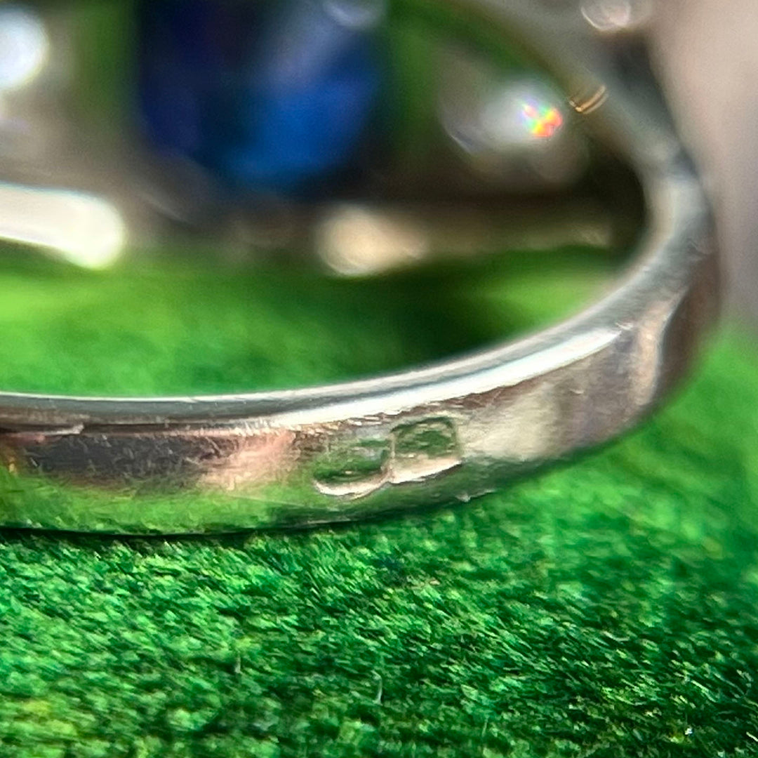 Antique French Art Deco Sapphire Diamond Ring Engagement Ring