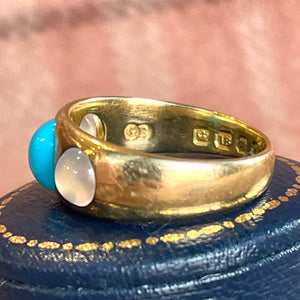 Antique Gold Turquoise Moonstone Ring Hallmarked 1884