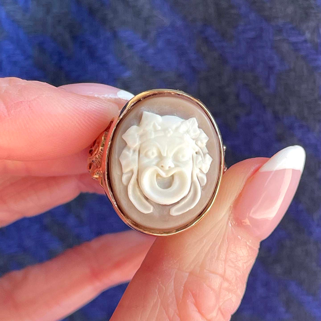 Antique Victorian Comedy Mask Cameo Gold Ring