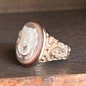 Antique Victorian Comedy Mask Cameo Gold Ring